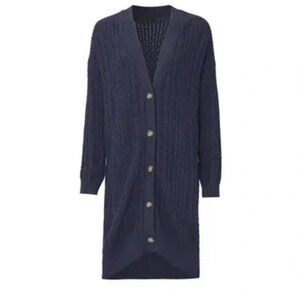 525 America cable knit navy cardigan